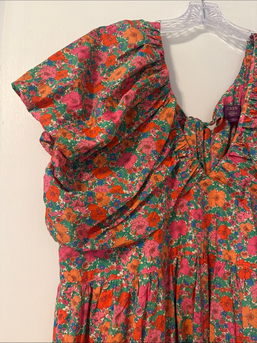 J.Crew Liberty London Bow Puff Sleeve Floral Maxi Dress Pink Meadow Song Plus 24 - Picture 5 of 11